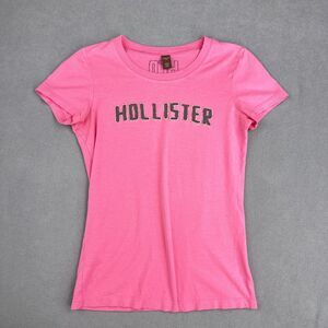 VTG Hollister Shirt Juniors M Pink Embroidered Logo Graphic Tee T-Shirt HCO Y2K